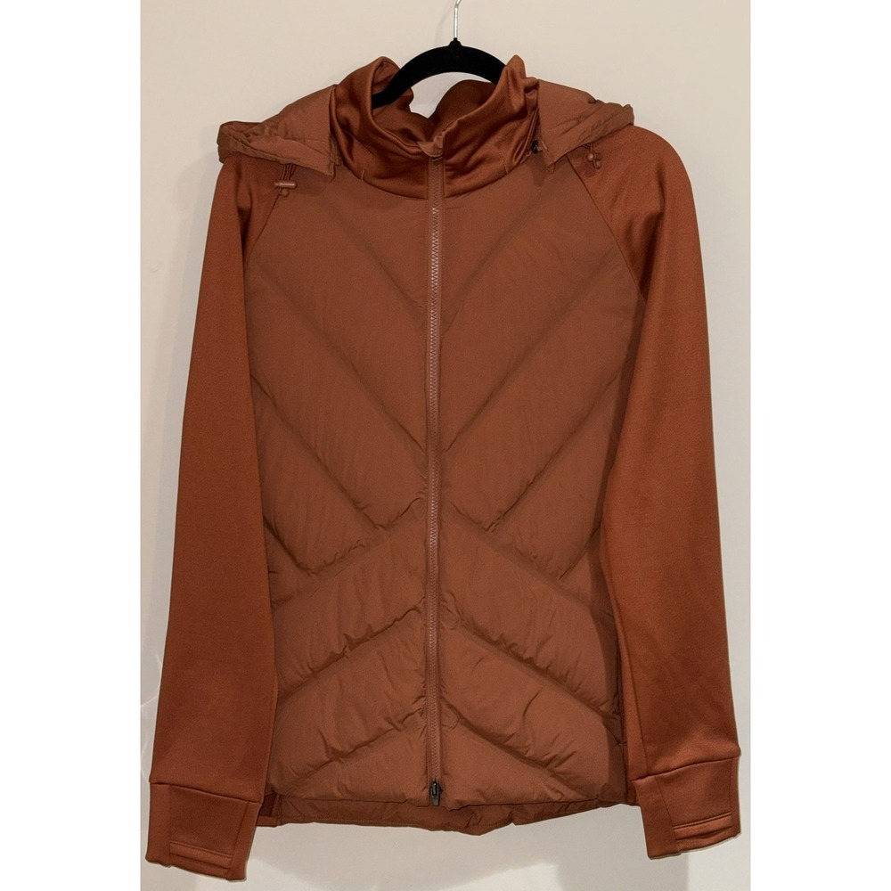 Athleta Women's Inlet Quilted Puffer Jacket Removable Hood Burnt Orange Size XL